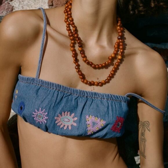 NWT Zara Embroidered Crop Top - Picture 2 of 11